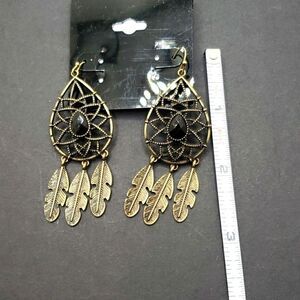Dream Catcher Bronze Feather Earrings